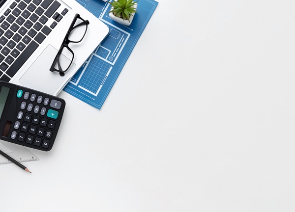 blue print with laptop copy space